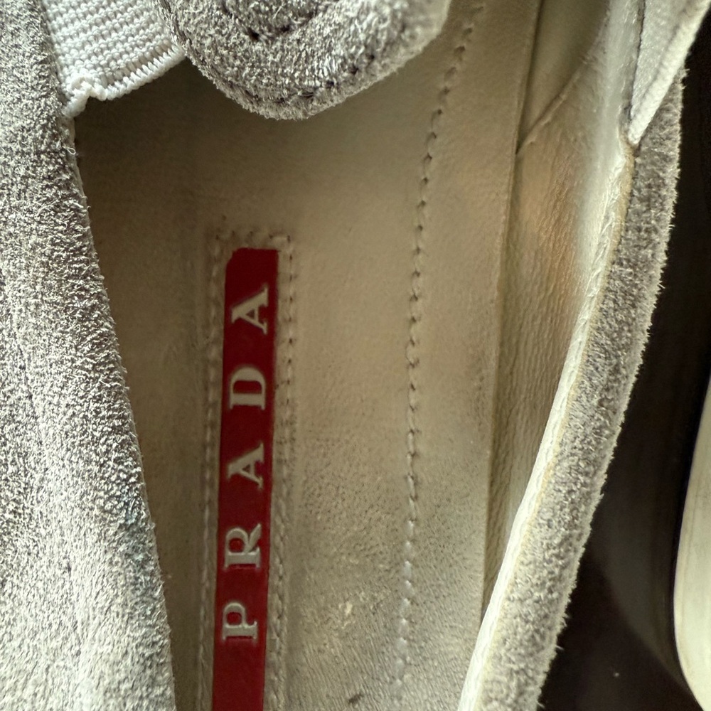 Prada Textured Gray Suede Loafers - Picture 3 of 5